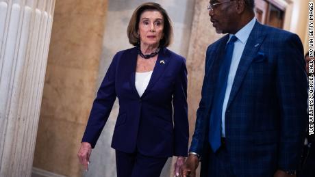 UNITED STATES - SEPTEMBER 21: Reps. Nancy Pelosi, D-Calif., and Gregory Meeks, D-N.Y., arrive for a meeting with Ukrainian President Volodymyr Zelenskyy in the U.S. Capitol on Thursday, September 21, 2023. Zelenskyy met with senators later in the morning. (Tom Williams/CQ-Roll Call, Inc via Getty Images)