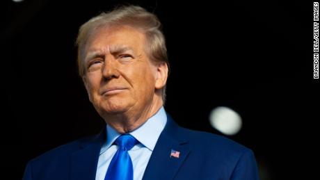 HOUSTON, TEXAS - NOVEMBER 02: Republican presidential candidate former U.S. President Donald Trump looks on during a campaign rally at Trendsetter Engineering Inc. on November 02, 2023 in Houston, Texas. Former President Trump&#39;s visit to Houston marks his second stop in Texas since earlier this year. The visit comes as his sons Don Jr. and Eric testified at his civil fraud in New York trial today. Trump may be forced to sell off his properties after a judge ruled that he committed fraud for years while building his real estate empire. (Photo by Brandon Bell/Getty Images)