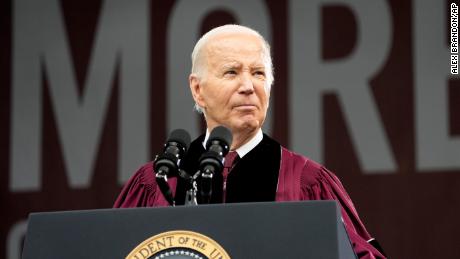 President Joe Biden speaks to graduating students at the Morehouse College commencement Sunday, May 19, 2024, in Atlanta. (AP Photo/Alex Brandon)