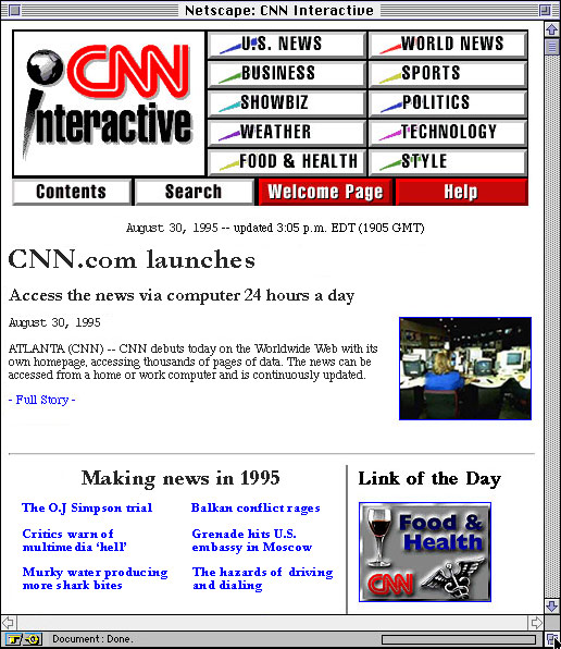 CNN.com homepage from 1995
