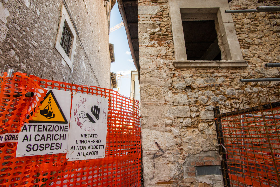 A significant section of the red zone is cordoned off from pedestrians.