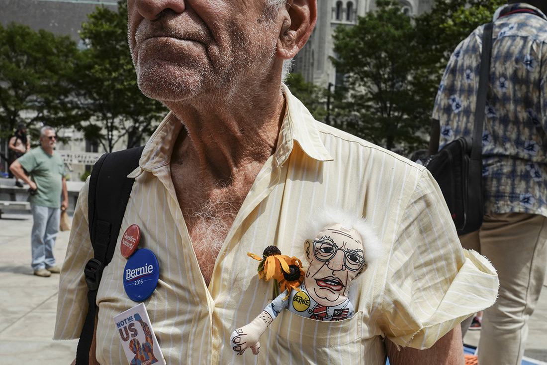 A Bernie Sanders supporter protests at the Democratic convention.