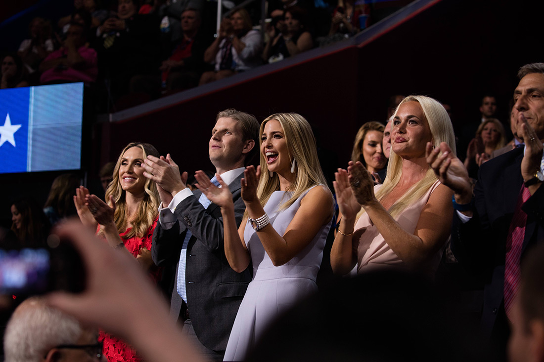 Trump’s family cheers as Trump’s daughter Tiffany gives a speech.