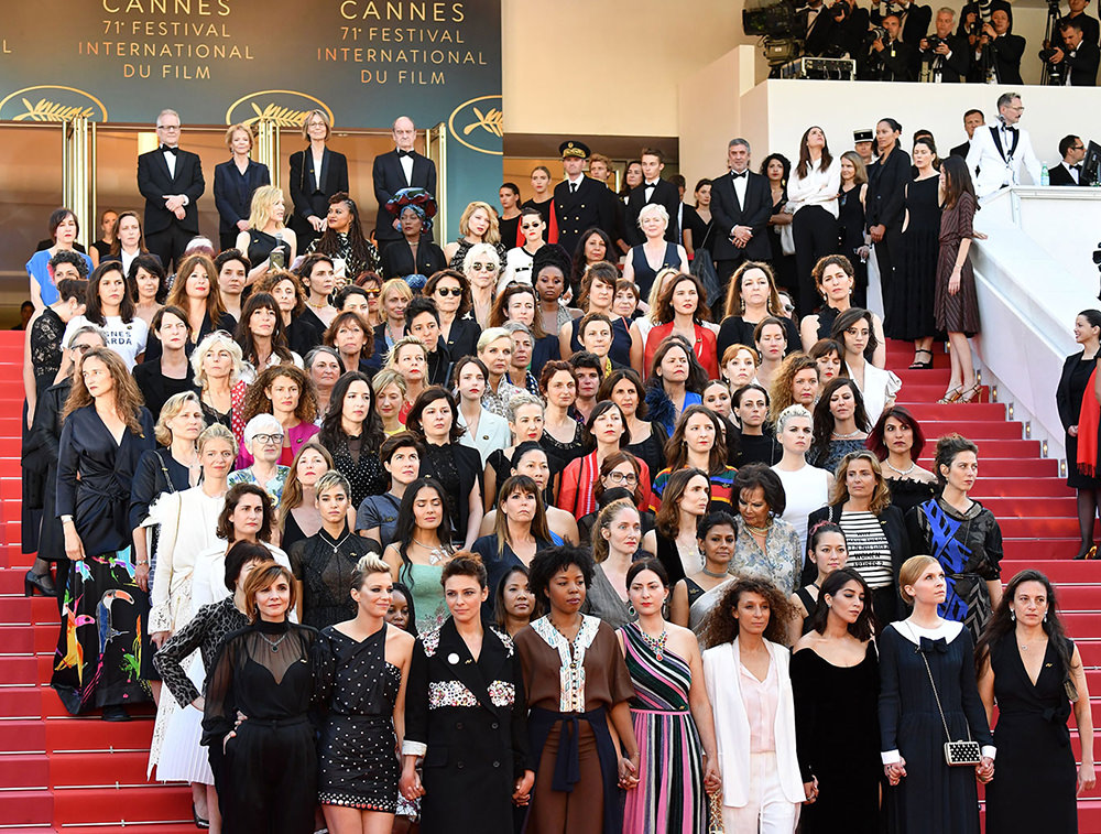 Palais des Festivals at the Cannes Film Festival to protest gender inequality in the film industry