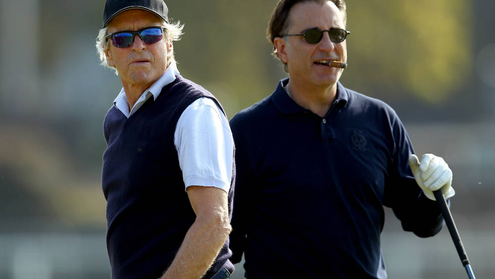 Michael Douglas and Andy Garcia take to world golf&#39;s oldest and arguably greatest stage as they practise on the Old Course at St. Andrews, Scotland in preparation for the Alfred Dunhill Links Championships.