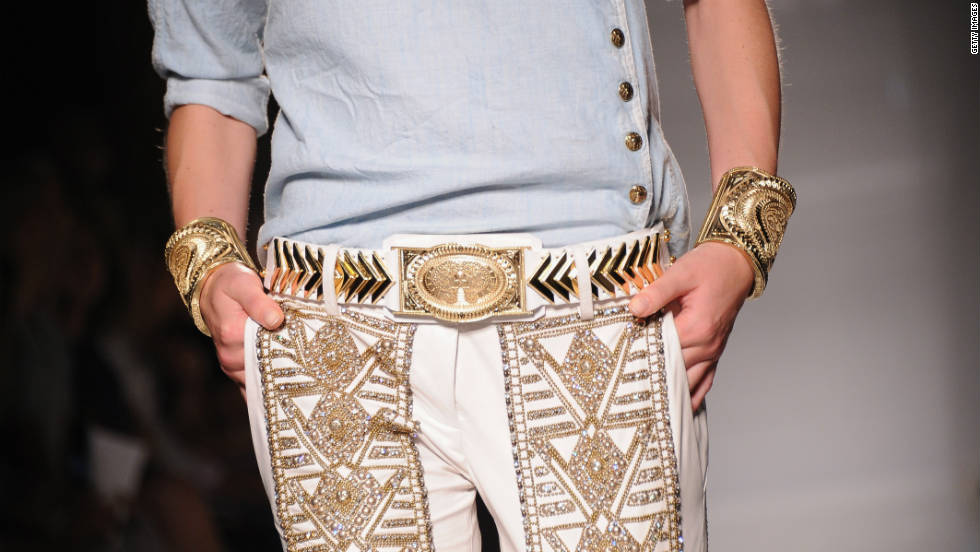 A detail of a model on the runway during the Balmain Ready-to-Wear Spring/Summer 2012 show in Paris. Always a hit with buyers, Balmain&#39;s show followed light-palette and structure trends. 