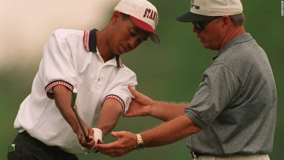 Butch Harmon made his name coaching Tiger Woods. Here he guides Woods during the 1995 Masters -- two years before his breakthrough victory at Augusta. 