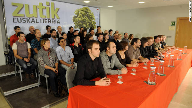 Members of the Basque Patriotic Left political organization attend a press conference on Tuesday.