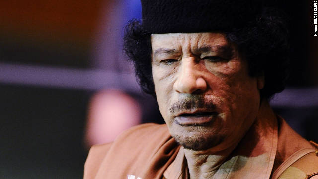 Libyan leader Moammar Gadhafi addresses at the 64th General Assembly at United Nations Headquarters on September 23, 2009 in New York City. (Photo by Jeff Zelevansky/Getty Images) 