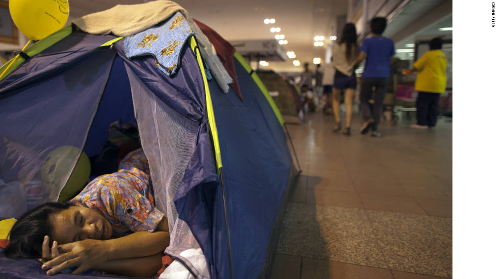 The Don Muang airport in Bangkok, Thailand, as seen on Sunday, has become an evacuation center.