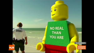 lego man on beach