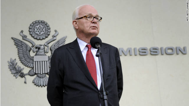 U.S. negotiator Stephen Bosworth delivers a statement outside of the U.S. embassy on Tuesday in Geneva.