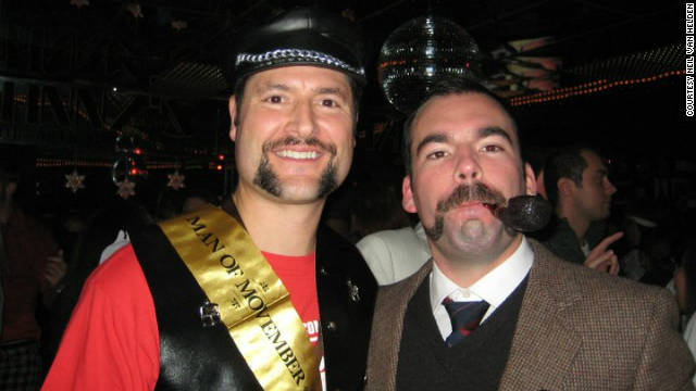 Neil Van Helden, right, proudly displays his mustache at last year&#39;s Movember event at Johnny&#39;s Hideaway in Atlanta.