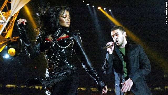 Janet Jackson and Justin Timberlake perform at half-time at Super Bowl XXXVIII in 2004.