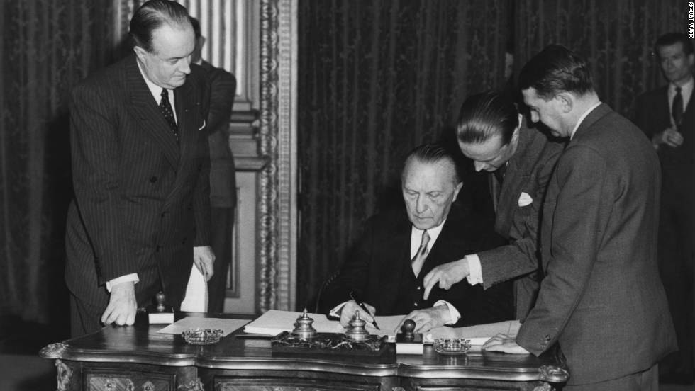 The ECSC, which came into being with the signing of the Treaty of Paris, on 18 April 1951, was designed to make war between France and Germany &quot;not merely unthinkable, but materially impossible.&quot;