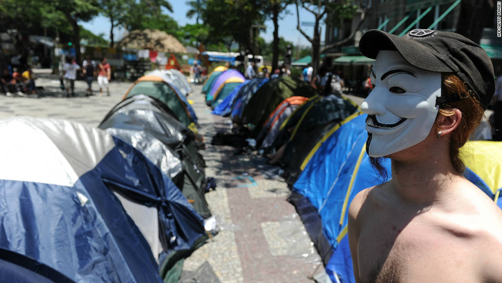 Young Brazilians set up a camp at Cinelandia Square in Rio de Janeiro, Brazil, on October 26. 