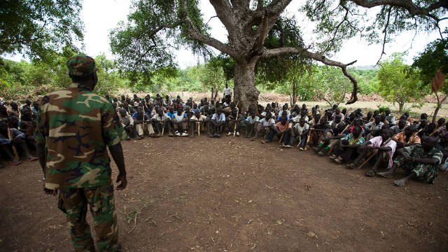 New recruits for the Sudan People&#39;s Liberation Army (SPLA) attend a training session in the area of South Kordofan in July 11, 2011.