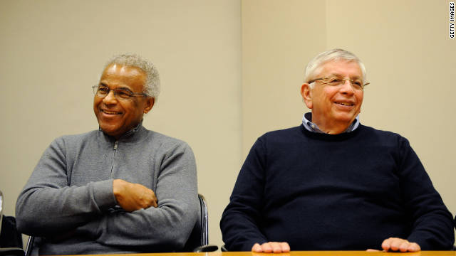 Billy Hunter, former executive director of the National Basketball Players Association (left) and NBA Commissioner David Stern were all smiles on Saturday after they announced a tentative deal to end the NBA lockout.