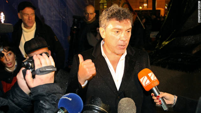 Boris Nemtsov speaks during an opposition rally in central Moscow on December 5, 2011. 