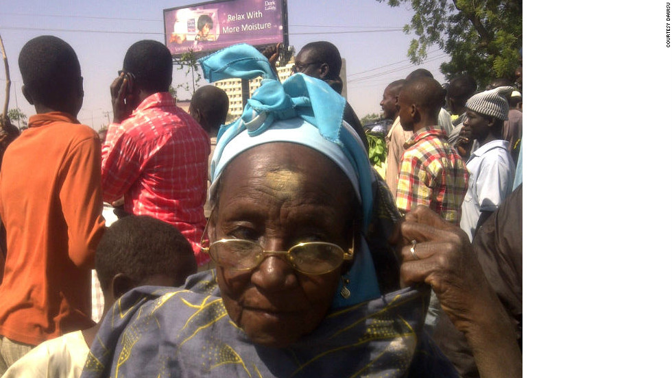 An 83-year-old woman joins the protest rally at Liberation Square in Kano State.