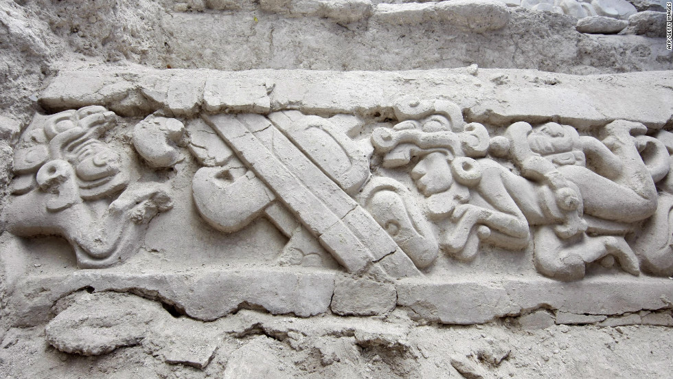 A Mayan frieze found at the remote El Mirador archaeological site in Guatemala.