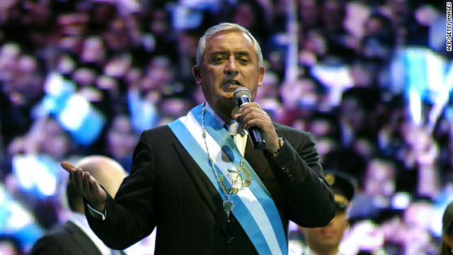 Guatemala&#39;s President Otto Perez Molina addresses a crowd during his inauguration ceremony on January 14.