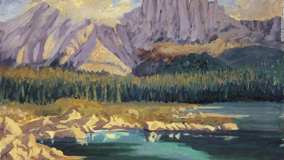 winston churchill painting of pond