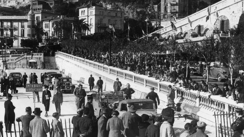 Competitors gather at the control center ahead of the 1937 Monte Carlo Rally. The race has existed in one form or another since 1911.