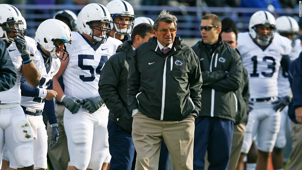 Paterno walks the sidelines in October 2009 in Evanston, Illinois. In December 2011, he was admitted to a hospital after fracturing his pelvis when he slipped and fell at his home in State College.