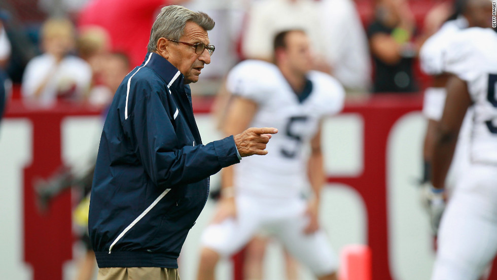 Paterno gives direction to his players before playing the Crimson Tide in Alabama in 2010.