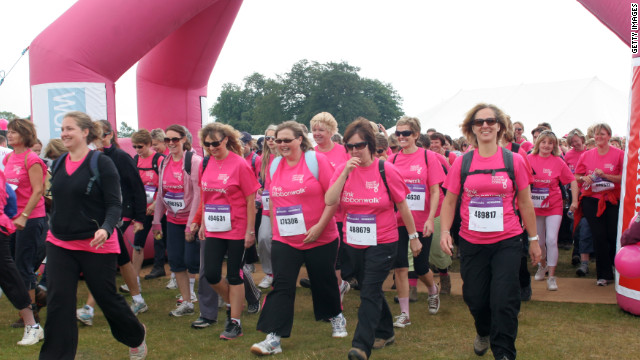MIDHURST, UNITED KINGDOM - JUNE 11: Women walk in The Pink Ribbon Walk in aid of breat cancer care at petworth house, west sussex on June 11, 2011 in Midhurst, England. (Photo by Roberta Parkin/Getty Images) 