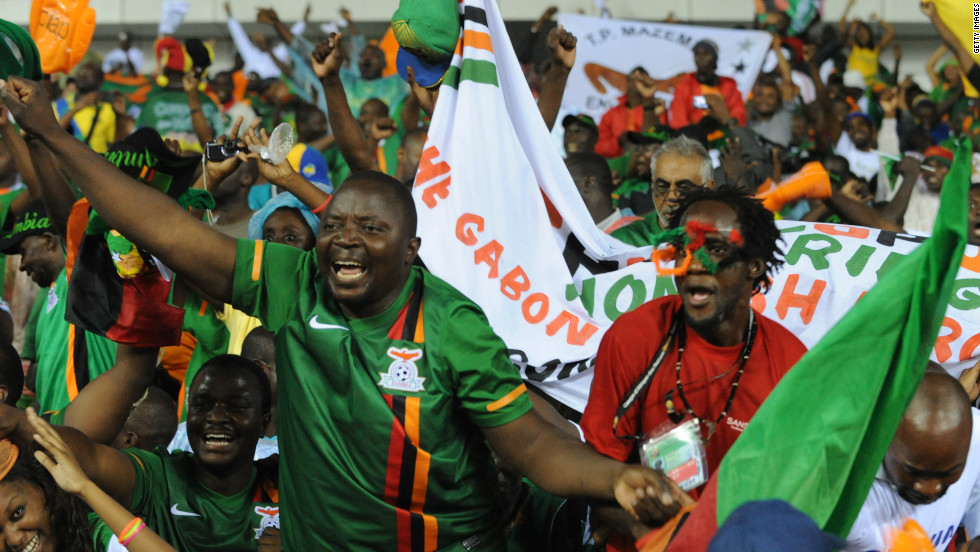 Zambia fans at the Stade d&#39;Angondje celebrated wildly after their team&#39;s historic success.