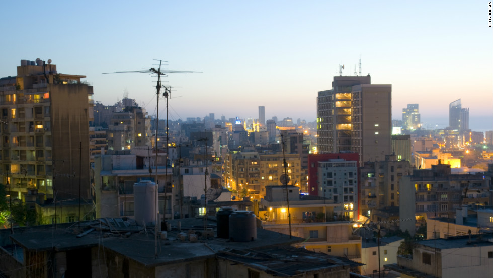 View of Beirut at dusk from the district of Gemmayzeh, taken in June 2009. The World Health Organization recommends 12 sq/m of green space per capita in urban areas. It estimates Beirut has only 0.8 sq/m per person.