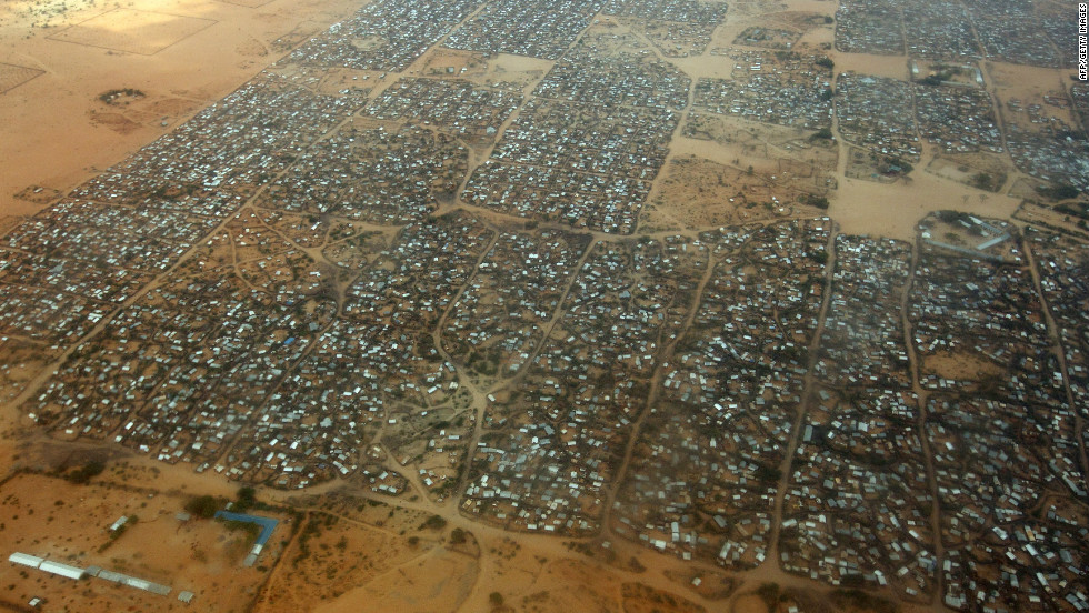 An aerial view of the Dagahaley refugee camp which makes up part of neighboring Kenya&#39;s giant Dadaab refugee settlement. The camp, near the Kenyan border with Somalia, was designed in the early 1990s to accommodate 90,000 people but, since the civil war and the worst drought to affect the horn of Africa in six decades, the U.N. estimates over four times as many reside there.