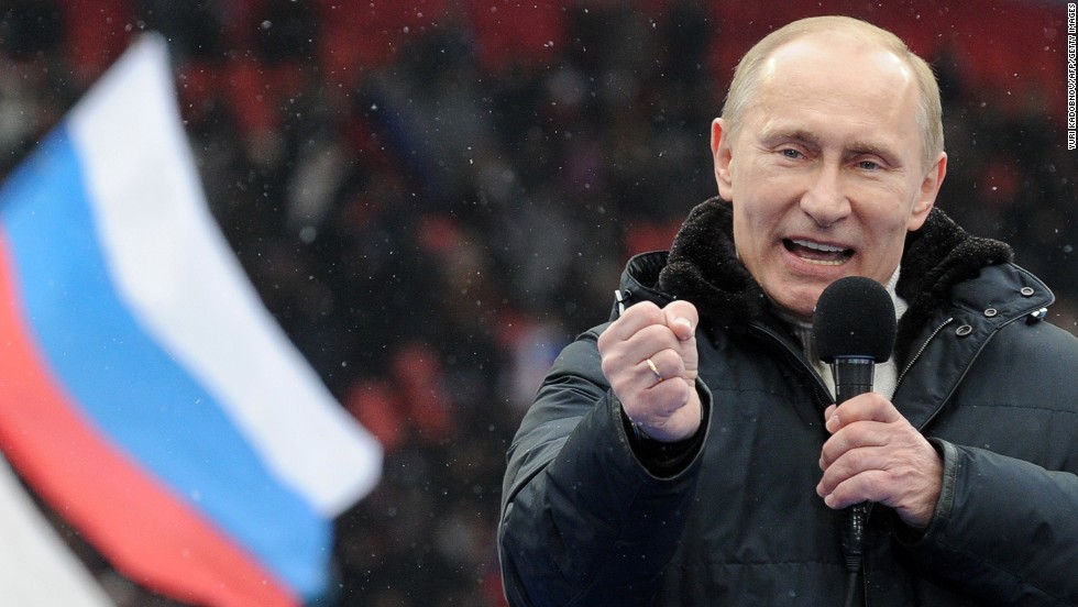 Putin speaks to supporters at a Moscow rally in February 2012. He won the presidential election one month later with just under 65% of the vote. Former President Medvedev became his Prime Minister.