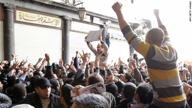 Hundreds of Syrians march in Damascus in March 2011, chanting &quot;Daraa is Syria&quot; as protests spread throughout the country.