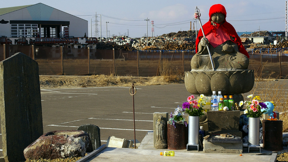 This statue in Miyagi is of Jizo Bosatsu, one of Buddha&#39;s disciples who guides dead children to heaven, said iReporter Jun-ichi Kobayashi. People leave offerings at the statue nearly every day. 