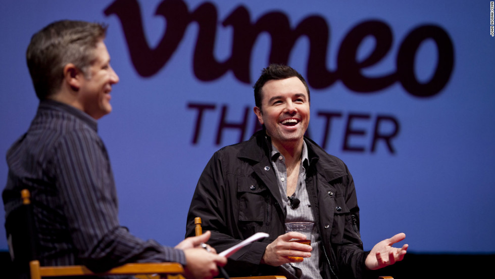 &quot;Family Guy&quot; creator Seth MacFarlane talks about his new movie, &quot;Ted,&quot; on the stage of the Vimeo Theater.