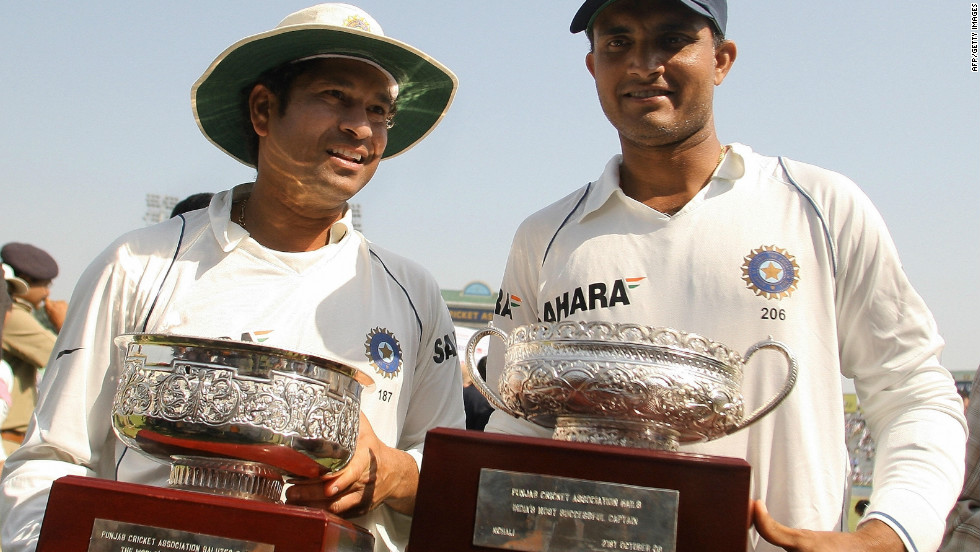 Tendulkar, left, became Test cricket&#39;s highest runscorer in October 2008 when he passed Brian Lara&#39;s previous record of 11,953 during a home series against Australia.