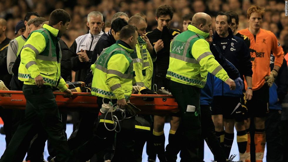 Muamba collapsed before halftime and the match was abandoned as he was taken to hospital after receiving several defibrillator  shocks to restart his heart, which stopped for 78 minutes. He was discharged only a month later after making a remarkably quick recovery.