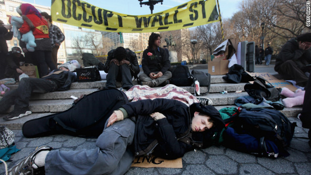 Protesters congregate in Union Square in New York City on Wednesday after 74 were arrested Saturday at Zuccotti Park.