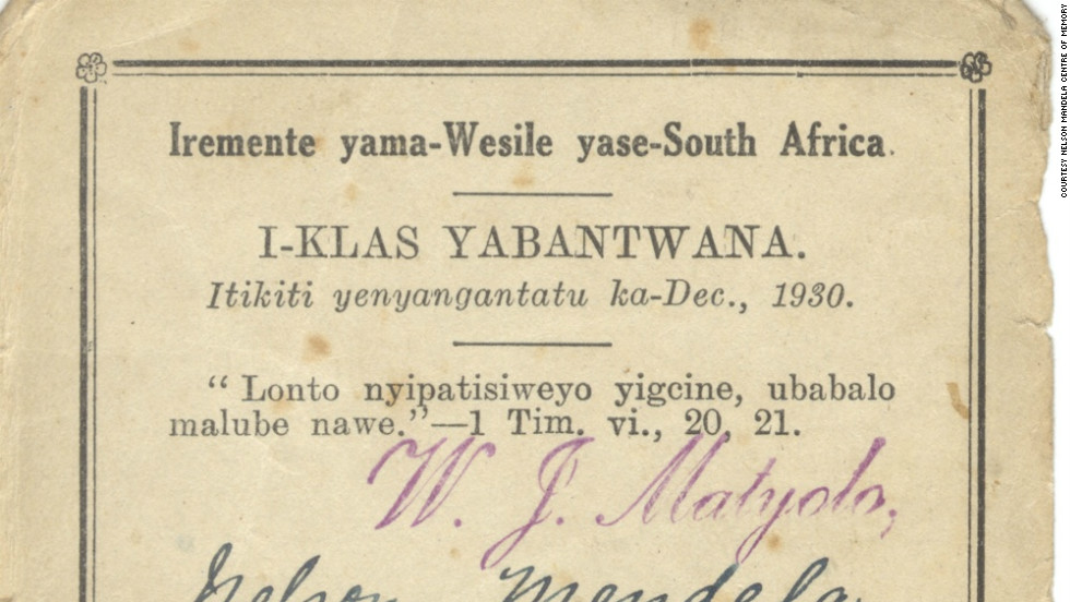 The earliest known record of Mandela -- a Methodist church membership card bearing the date December 1930.