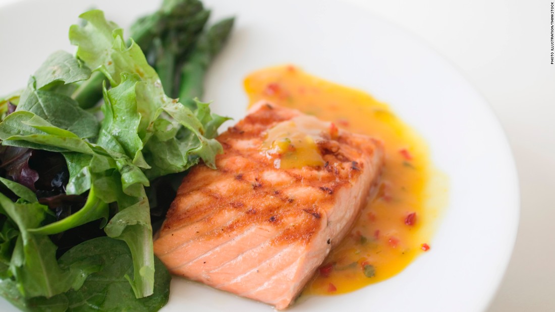 Salmon is also a good source of lean protein. With this diet, doctors suggest eating fish at least two times a week. Salmon provides a high dose of omega-3 fatty acids, which studies show significantly lower the risk of heart disease. Omega-3 fatty acids fight back by reducing inflammation and slowing the rate of plaque buildup in blood vessels. 