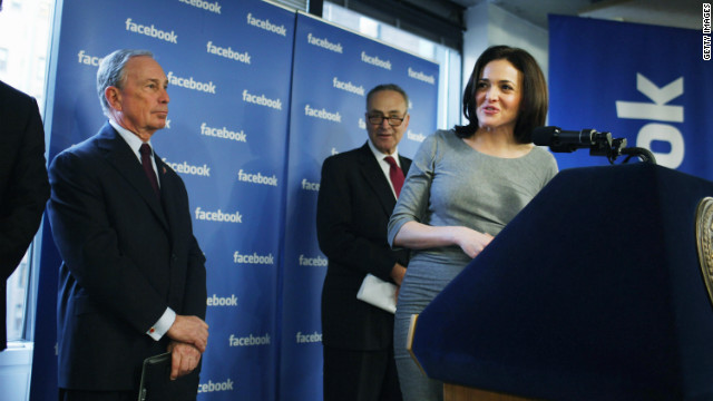 Facebook chief operating officer Sheryl Sandberg, pictured at a December news conference with New York Mayor Michael Bloomberg and Sen. Charles Schumer, says she leaves work daily at 5:30 p.m.