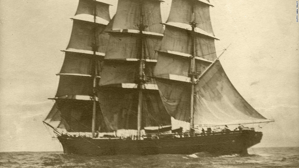 The Cutty Sark captured gracing the sea in its late nineteenth century heyday.