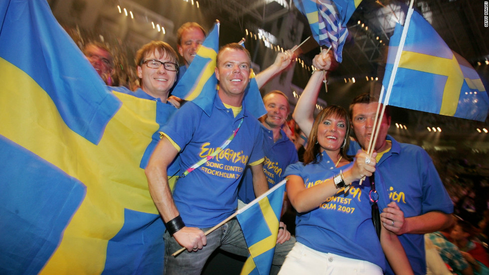 Dedicated Swedish fans attend the finals of Eurovision 2006 in Athens, Greece, the year that Swedish singer Carola Haggkvist finished fifth. Sweden has won Eurovision four times, a record beaten only by Ireland (seven), France and the UK (five apiece). The Netherlands has also had four wins.