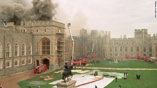A fire in 1992 wreaks havoc in Windsor Castle, causing major structural damage.