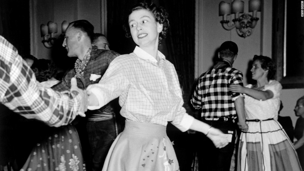 Princess Elizabeth enjoys a square dance held in the honor of the royal couple who were in Canada on a state visit in 1951.