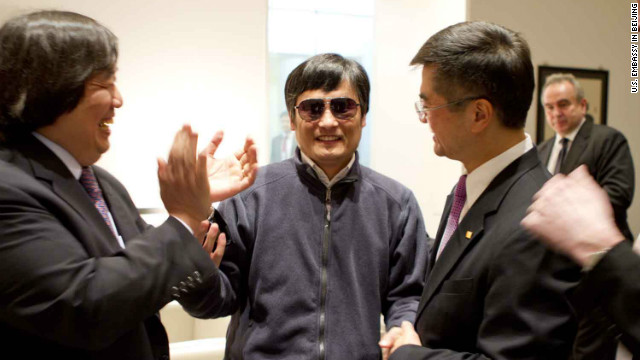 Chinese activist Chen Guangcheng at the U.S. Embassy in Beijing, with Ambassador to China Gary Locke, right, earlier this month