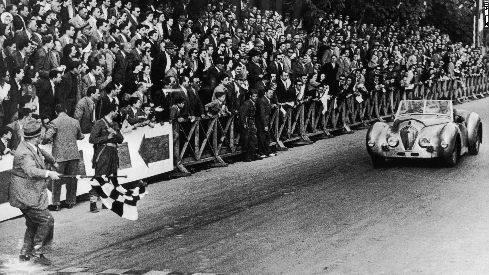 The race began in 1927, with entrants of varying levels of ability taking up the challenge in pursuit of glory. This picture shows British driver Geoffrey Healey taking victory at Brescia in 1949.